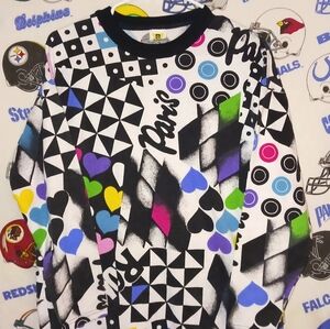 Vintage 1980s Traffic Jam Paris France Hearts Diamonds Colorful Graphic T-Shirt